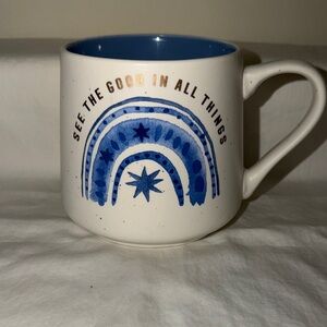 Blue and Gold Ceramic Mug with Inspirational Message
